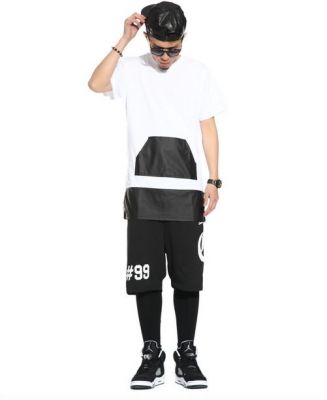 Oversize Leather Cotton Bimaterial T shirt for Men Women Black and White