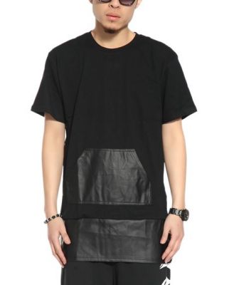 Oversize Leather Cotton Bimaterial T shirt for Men Women Black and White