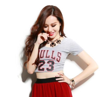 Chicago Bulls 23 Jordan Crop Top T shirt for Women Black White
