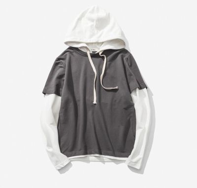 Long sleeve hoodie t-shirt for men with hood double layer