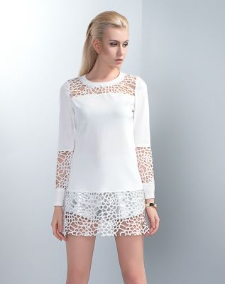 Women's Transparent Collar and Sleeves T-shirt with Perforations Design
