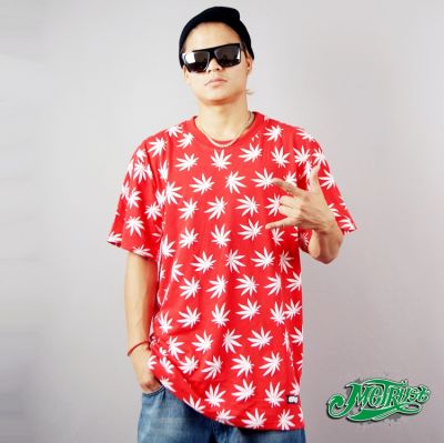 Marijuana Print T shirt Ganjaman All over Weed Leaf Tee - Red Black