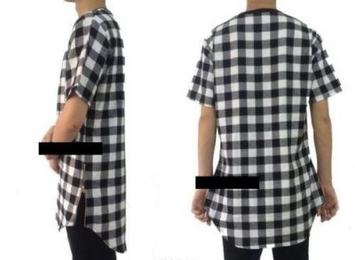 Long Oversize t-shirt for men with plaid checkers print and side zip