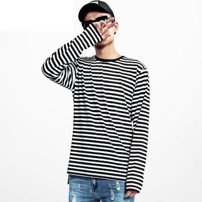 Men's Oversize Long Sleeve T-Shirt for Men black and white stripes
