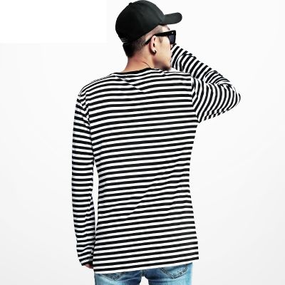 Men's Oversize Long Sleeve T-Shirt for Men black and white stripes