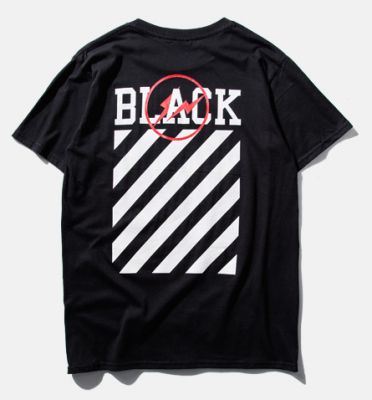 Off Black and White Stripes Print T-shirt for Men