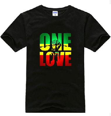 One Love Bob Marley T Shirt Rastafari Jamaica Red Gold Green Print