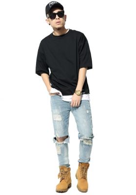 Short Oversize T shirt for Men with Ripped Destroyed Hole