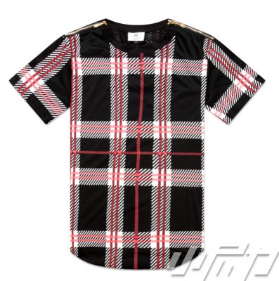 Tartan Oversize Swag T shirt for Men with Red and Black Plaid Print