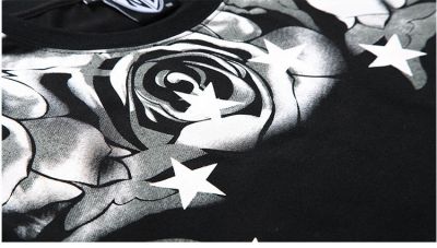Roses Circle Stars Print T shirt for Men with Leather Sleeves