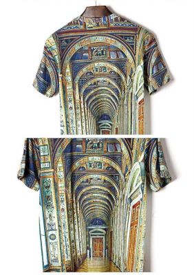 Stretch Slim Fit T shirt for Men with Golden Arches Cathedral Print