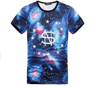 Cosmic Galaxy Print T shirt with 01 on back Stars Circle Front