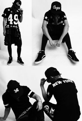 49 New York T Shirt Hip Hop Black and White with Star Print
