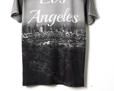 Stretch Slim fit T shirt for Men with Los Angeles Skyline Black White