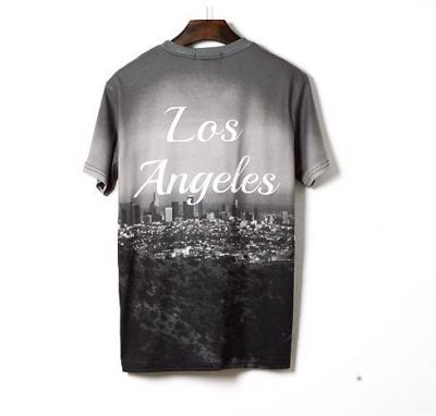 Stretch Slim fit T shirt for Men with Los Angeles Skyline Black White