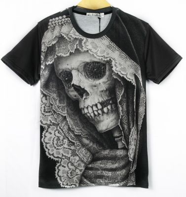 Stretch T-shirt with Santa Muerte Skeleton Head Mexico Cartel - Slim Fit