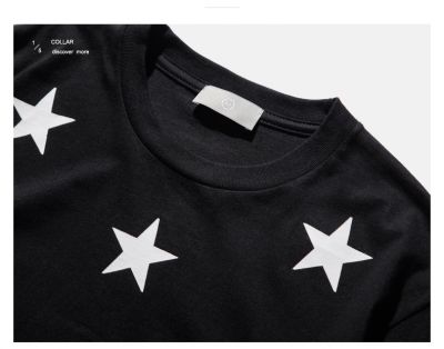 Swag Black and White Hip Hop T-shirt with Star Collar Print