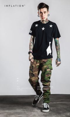Swag Black and White Hip Hop T-shirt with Star Collar Print