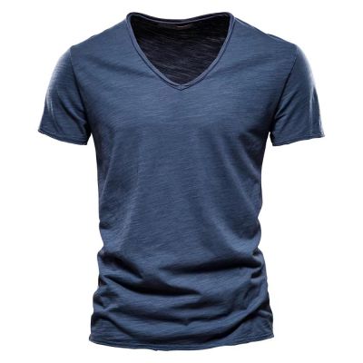 Men's solid cotton V-neck short sleeve t-shirt