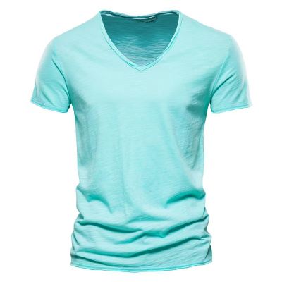 Men's solid cotton V-neck short sleeve t-shirt