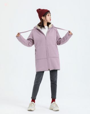 Thick winter coat for women with faux fur hood.