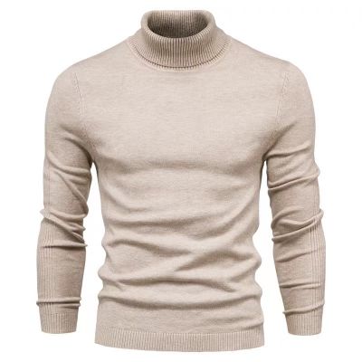 Men's slim fit solid color wool turtleneck sweater