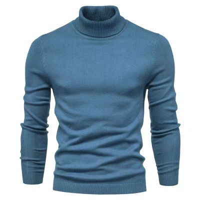Men's slim fit solid color wool turtleneck sweater