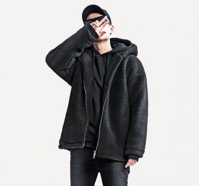 Hooded Thick Fleece Jacket in Plush Fabric for Men