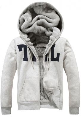 Zip Up Hoodie for Men with Inside Fur and THL Block Letter Print