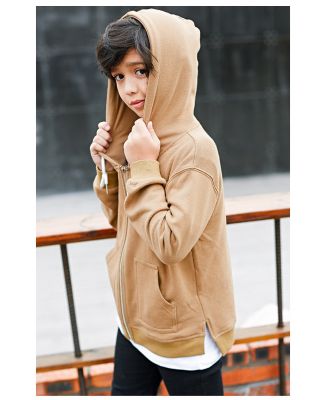 Zip up hoodie for boys in sand brown