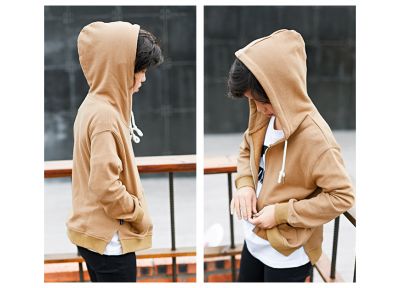 Zip up hoodie for boys in sand brown