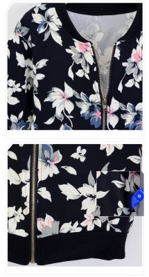 Flower Print Zip up Jumper for Women with Black and White Flowers