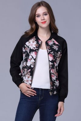 Flower print baseball jacket for women Roses