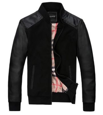 Cotton Zip up Vest with Leather Sleeves for Men
