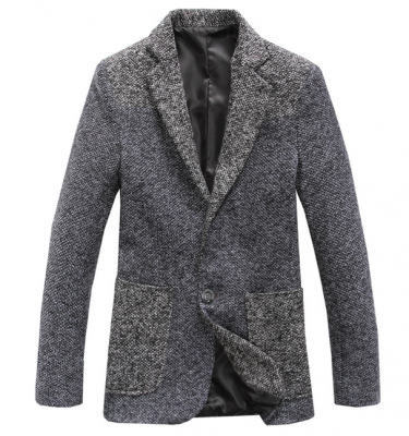 Wool Blazer Coat for Men with Single Button - Grey
