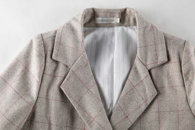 Blazer Jacket for Women with Checkered Plaid Pattern Double Breasted