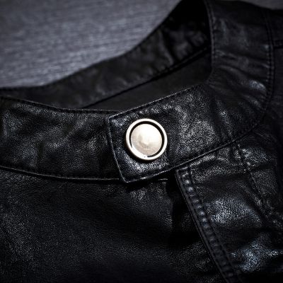 Men's Leather Bomber Jacket with Long Woolen Sleeves