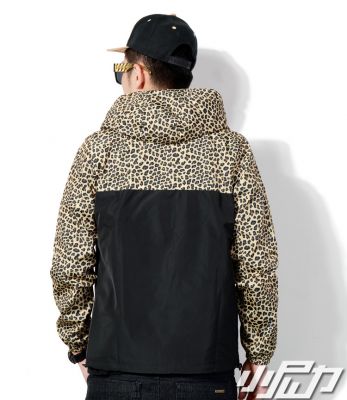 Windsheeter Jacket for Men with Hood Half Leopard Print - Yellow Grey