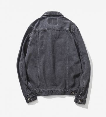Washed out vintage grey denim jacket for men with front pockets