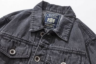 Washed out vintage grey denim jacket for men with front pockets