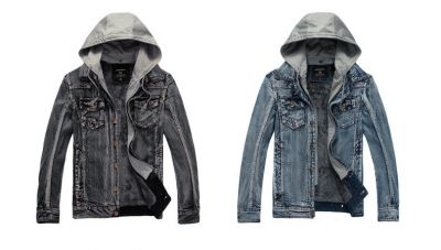 Denim Army Jacket for Men with Cotton Hood and Inside Fur