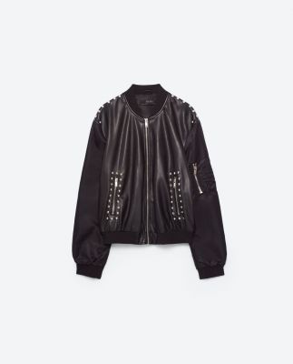 Jacket in imitation leather MA1 for woman with embroidery on the back