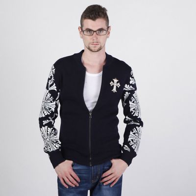 Zip up Jumper for Men with Woven Sleeve Pattern and Chest Badge