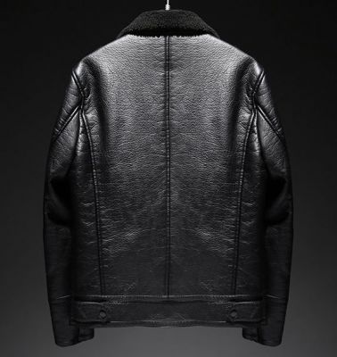 PU leather jacket for men with shearling and fur lining vintage