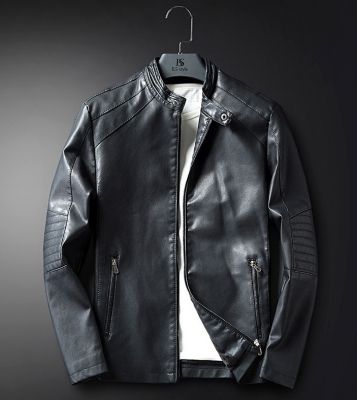 Leather jacket for men with side pockets and padded elbows