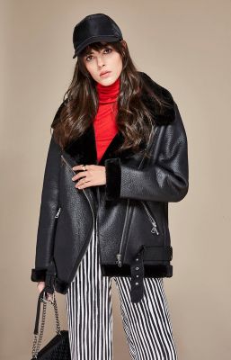 Perfecto imitation leather jacket with inner fur for women
