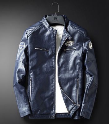 PU Leather racing jacket for men with embroidered badges