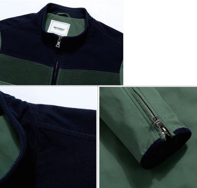 Men's Track Jacket with Chest Color Blocks - Green Navy