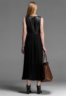 Vintage style Ankle Length Dress for Women Leather Top and Chiffon