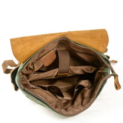 Vintage canvas panelled leather backpack unisex